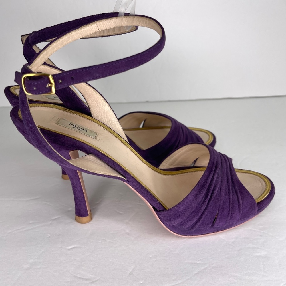 PRADA Purple Suede Open Toe Ankle Strap Heels Heeled Sandals Size 39 - Picture 5 of 10